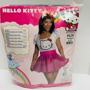 New Hello Kitty Costume Dress Adult Medium 6-10 Pink / White